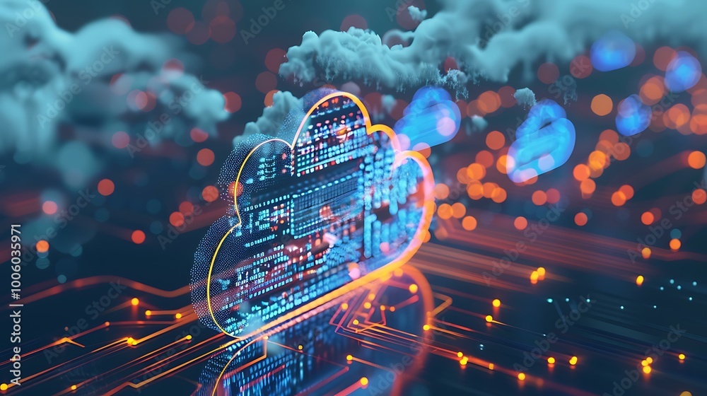 Poster a visual representation of advanced cloud networking and network management, showcasing secure data 