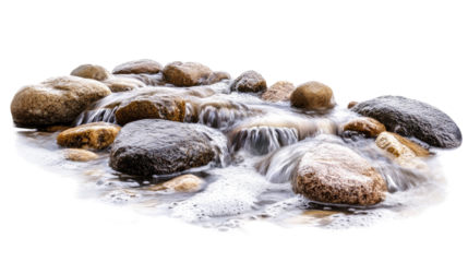 stream flowing through rocks on transparent background