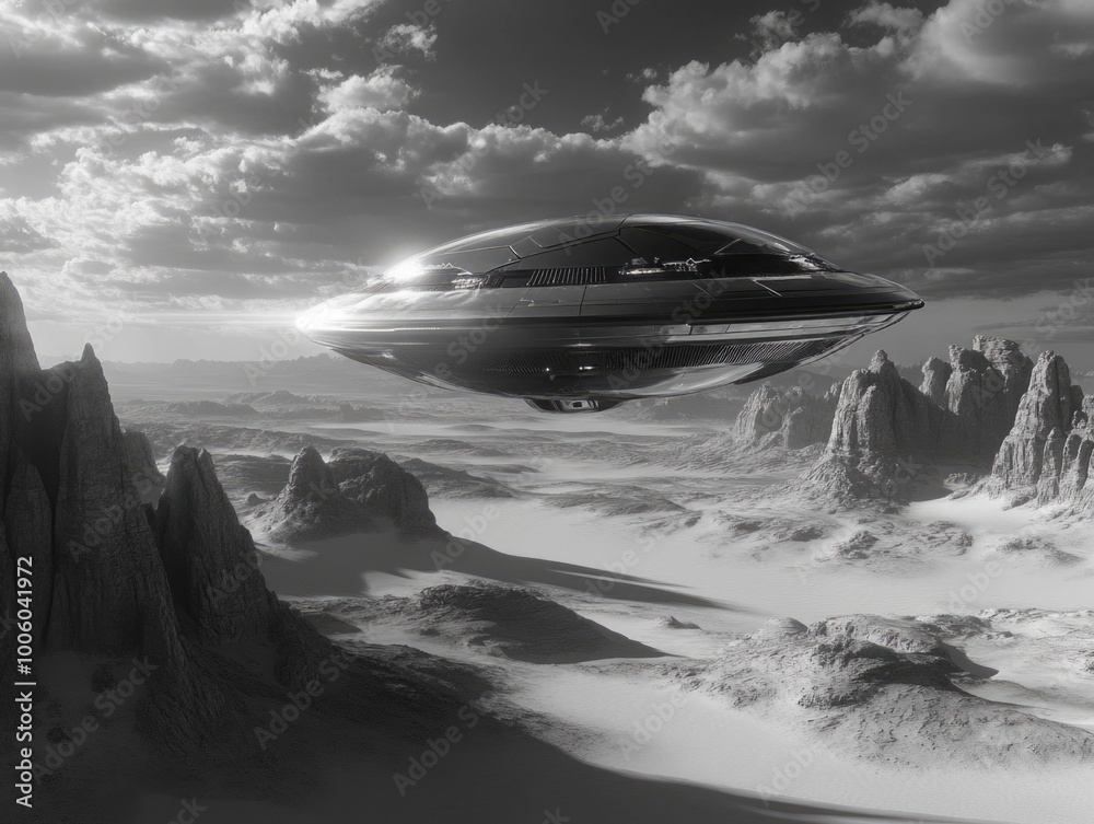 Wall mural spaceship over mountain range