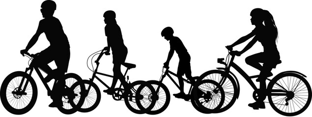 silhouette family riding bicycles, vector illustration