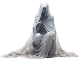 a statue of a woman covered in white cloth
