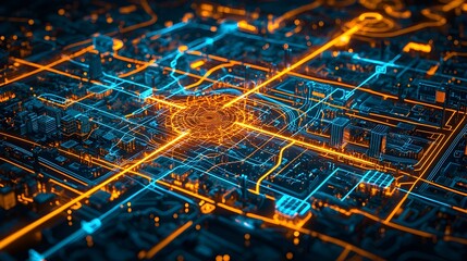 Obraz premium Futuristic Cityscape Network