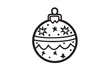 Obraz premium A white and black drawing of a Christmas ornament. The ornament is a ball with stars on it