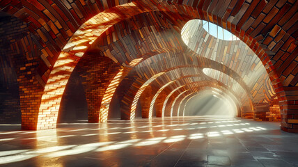 Obraz premium Architectural marvel showcasing intricate brickwork and sunlight in a spacious interior