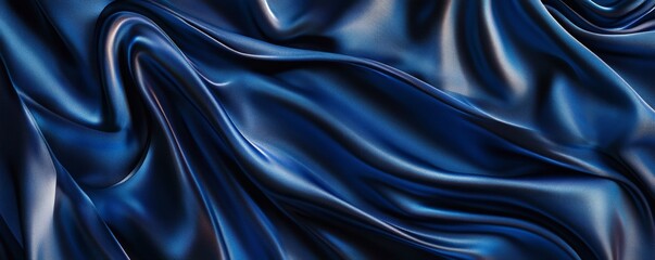 Fototapeta premium Blue satin fabric with smooth folds, abstract
