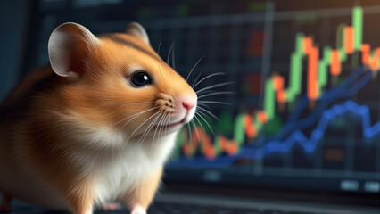 Hamster Sitting in Front of Stock Charts - Concept of Coin Listing