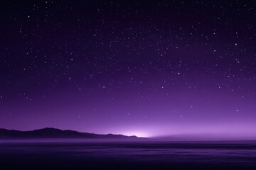Purple night sky with stars and mountain