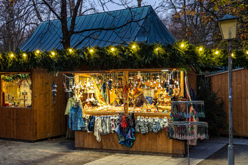 Christmas market at Chinese Tower in Munich, Bavaria, Germany, Europe