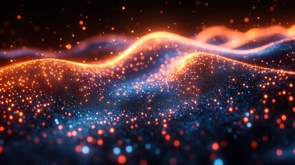 Abstract Digital Landscape with Glowing Particles