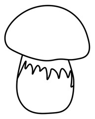 Bolete mushroom popular edible mushroom outline, element growing in forest for coloring page