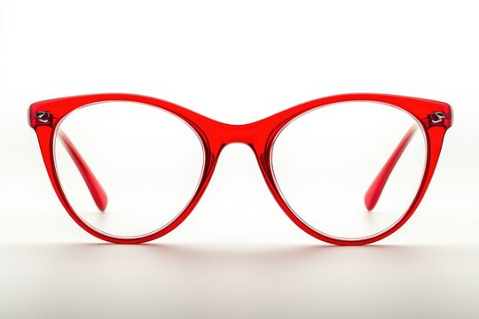 Red glasses on a white surface