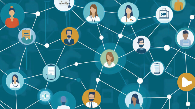 Health Information Exchange (HIE), the exchange of health information between healthcare providers with an image depicting seamless sharing of patient records across healthcare networks
