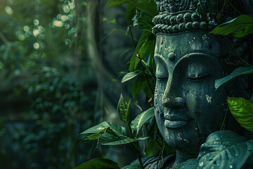 Obraz premium Beautiful greeting card with ancient statue great Buddha to bright holiday composition