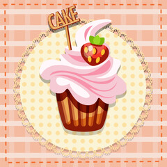 banner poster on the theme of sweet desserts with the image of a cake with cream