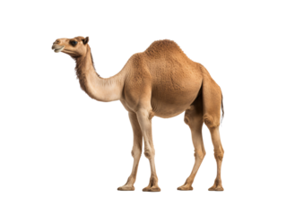 a camel standing with its head down