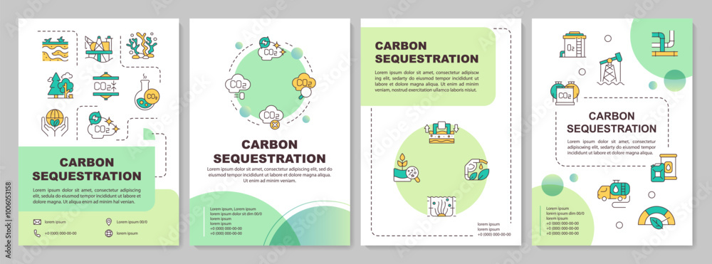 Wall mural carbon sequestration methodology green circle brochure template. leaflet design with linear icons. e