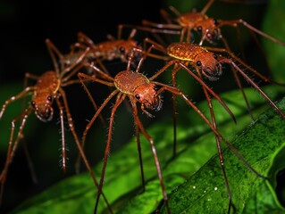 Red spiders on green leaf