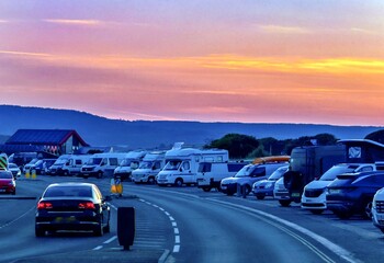 Sunset at a car park on the outskirts of Exmouth, England