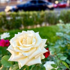 Fragment of the alley of  roses after the rain in Kiev, Ukraine.