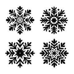Abstract Black Snowflakes Collection Intricate Winter Illustrations Isolated on White for Holiday Season Projects