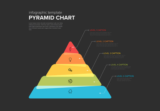 Infographic Maslow dark Pyramid chart diagram template made from thick color fresh line