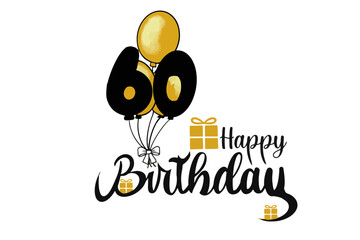 vector happy birthday 60 years texte with gold balloon and gift 