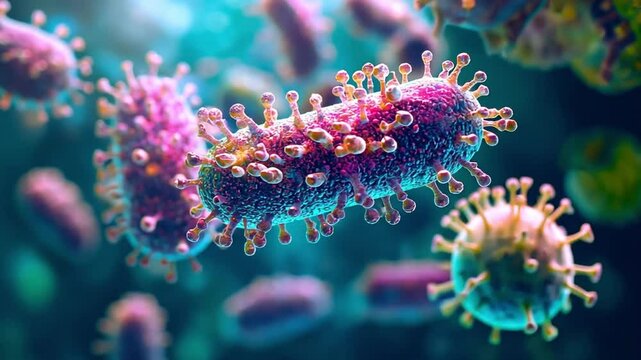 A microscopic view of bacterial infection, showcasing the bacteria's role in disease and the body's response to the invasion