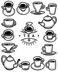 Tea cup set. Collection icon tea. Vector