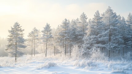 Fototapeta premium Winter forest with snow-covered trees in