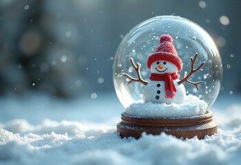 A snow globe featuring a snowman within, donned with a red hat