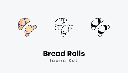 Bread Rolls Icons thin line and glyph vector icon stock illustration