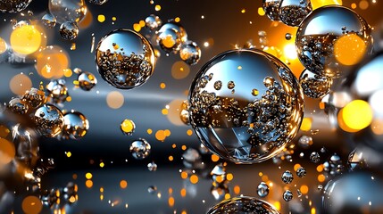 Abstract Metallic Spheres and Golden Bokeh