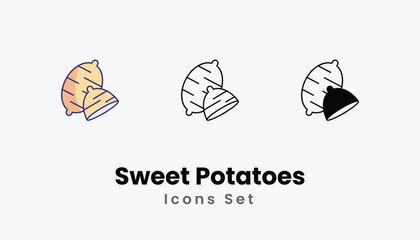 Sweet Potatoes Icons thin line and glyph vector icon stock illustration