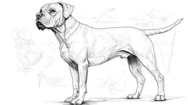 recommend clip art: Boxer Dog sketch hand drawn line art engraving Vector illustration