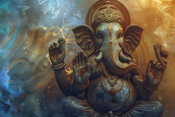 Fototapeta premium Beautiful greeting card with bright holiday composition for happy celebrate Ganesh Chaturthi