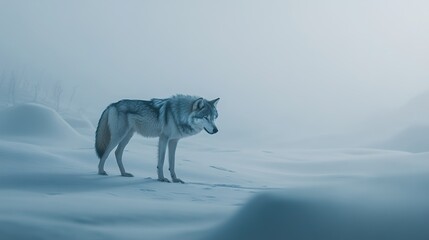 Fototapeta premium Lone Wolf in a Snowy Landscape