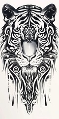 Fototapeta premium Minimalistic tiger head featuring intricate tribal patterns.