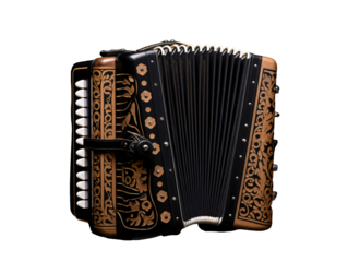 an accordion with a black handle