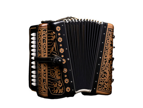 an accordion with a black handle