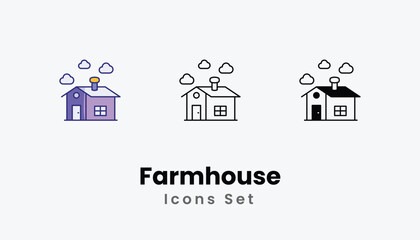 Farmhouse Icons thin line and glyph vector icon stock illustration