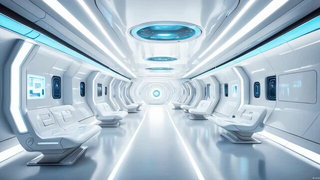 Futuristic white interior of a laboratory or spaceship