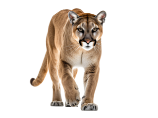 a cougar walking on a white background