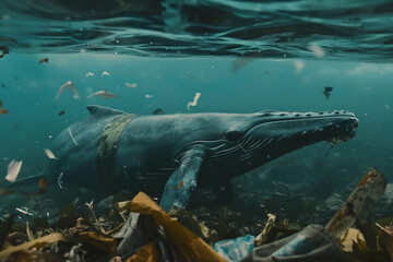 Fototapeta premium Fantastically beautiful majestic huge whale in ocean