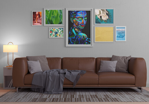 Scene with Set of 3 Frames and Laptop Mockup