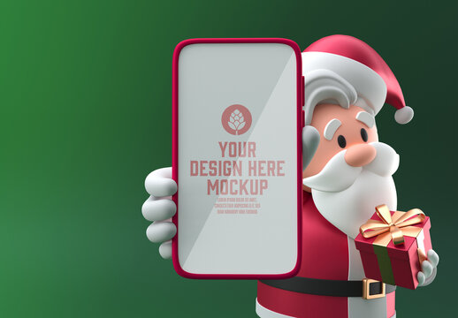 Christmas Santa with Mobile Concept Mockup