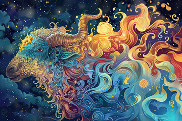 Astrological composition with concept of Aries zodiac sign symbol