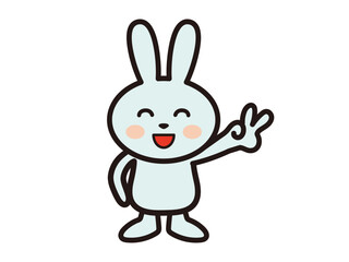 ニコニコ笑顔でピースをするかわいいうさぎさんのイラスト