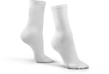 Mockup of high, long white socks 3d rendering, png, side view