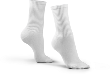 Mockup of high, long white socks 3d rendering, png, side view