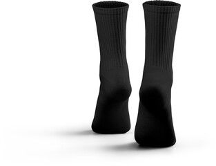Mockup of high, long black socks 3d rendering, png, back view